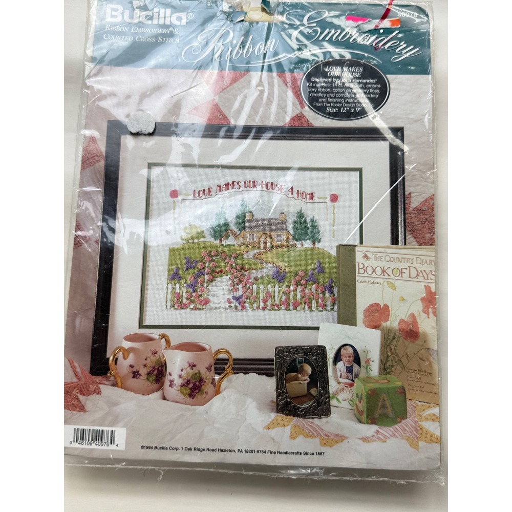 Vtg 1994 Bucilla Ribbon Embroidery Counted Cross stitch Love Makes our House